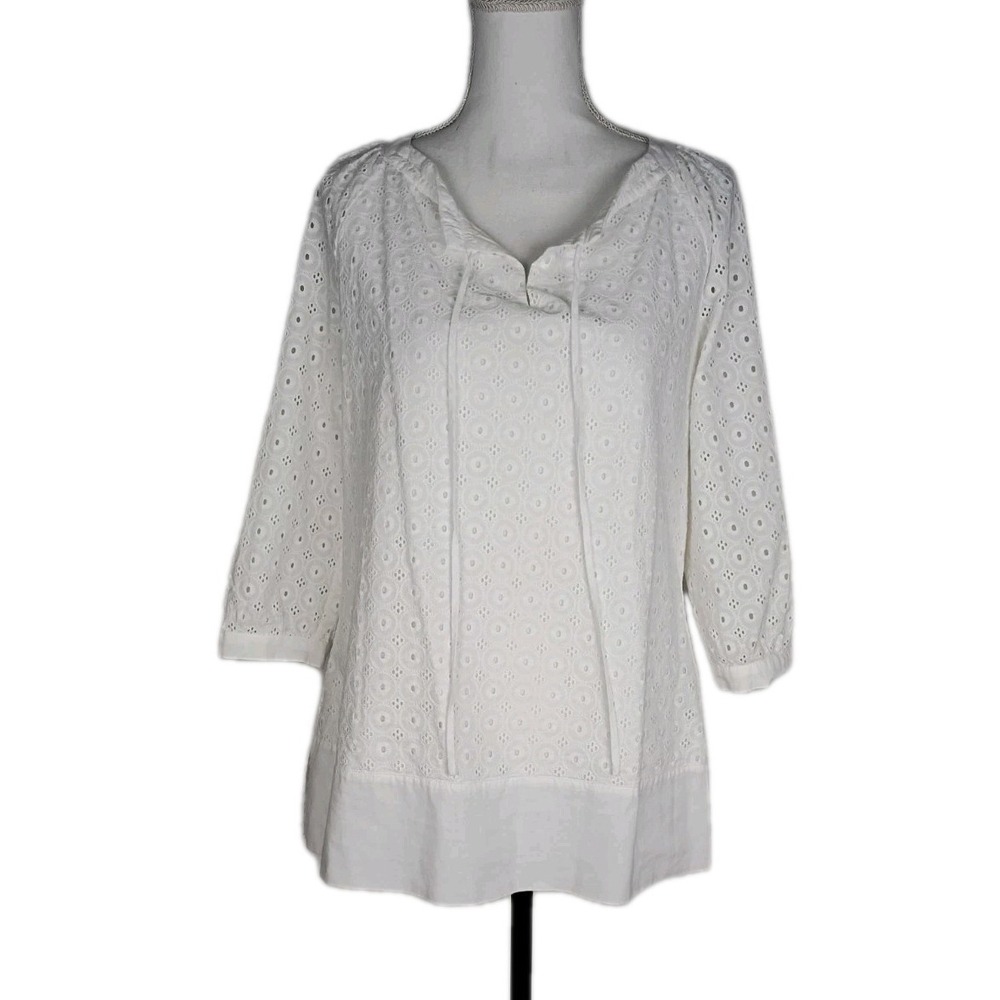 Brooks Brothers White Women Laced-up front Tunic blouse Size M Top Shirt Eyelet